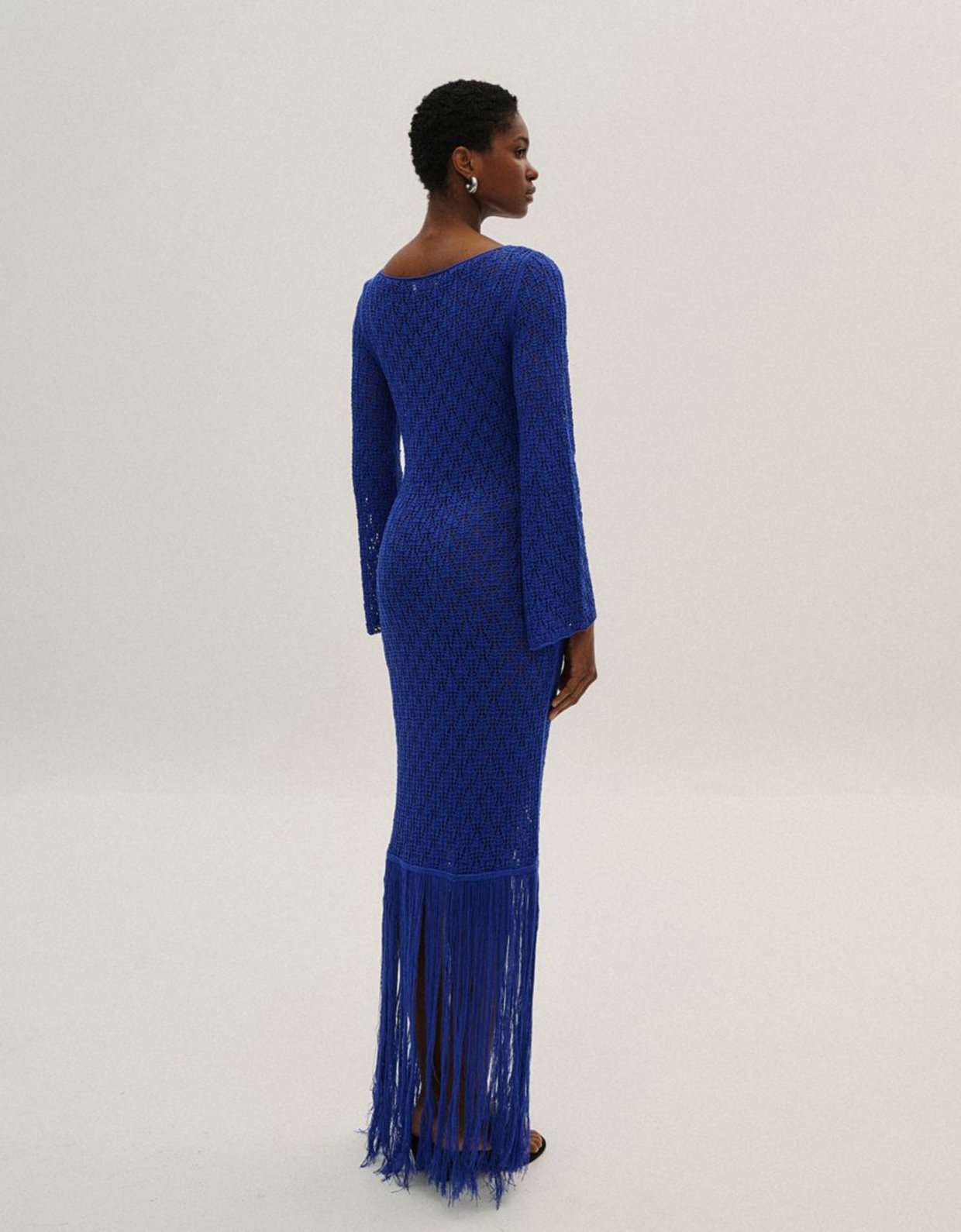 Combos Knitwear Maxi knit fringes dress blue