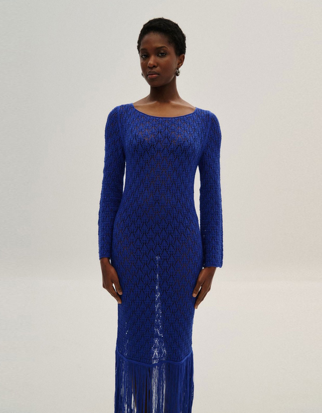 Combos Knitwear Maxi knit fringes dress blue