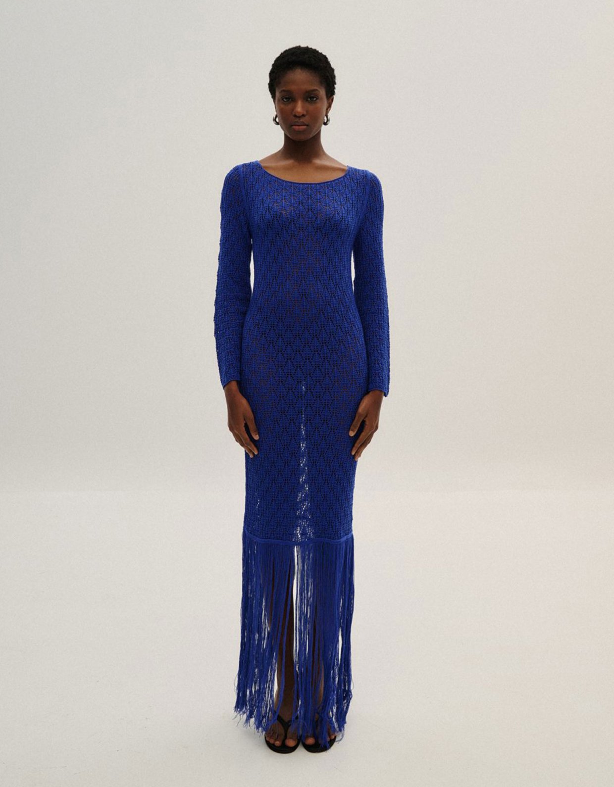 Combos Knitwear Maxi knit fringes dress blue