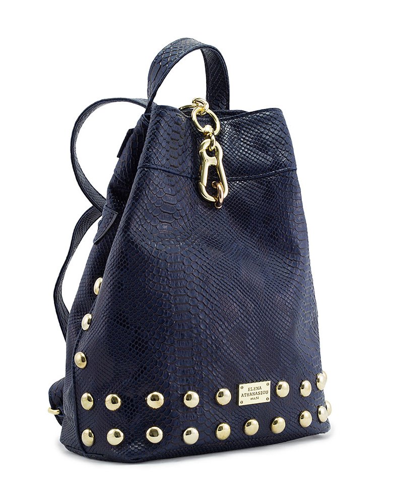 Elena Athanasiou Backpack navy blue snake bag