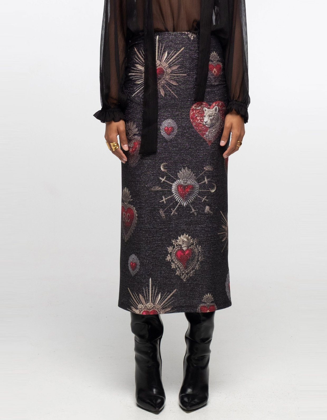 Peace and Chaos Elisium midi skirt lurex