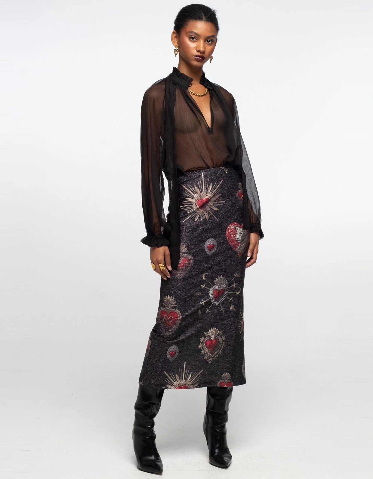 Peace and Chaos Elisium midi skirt lurex