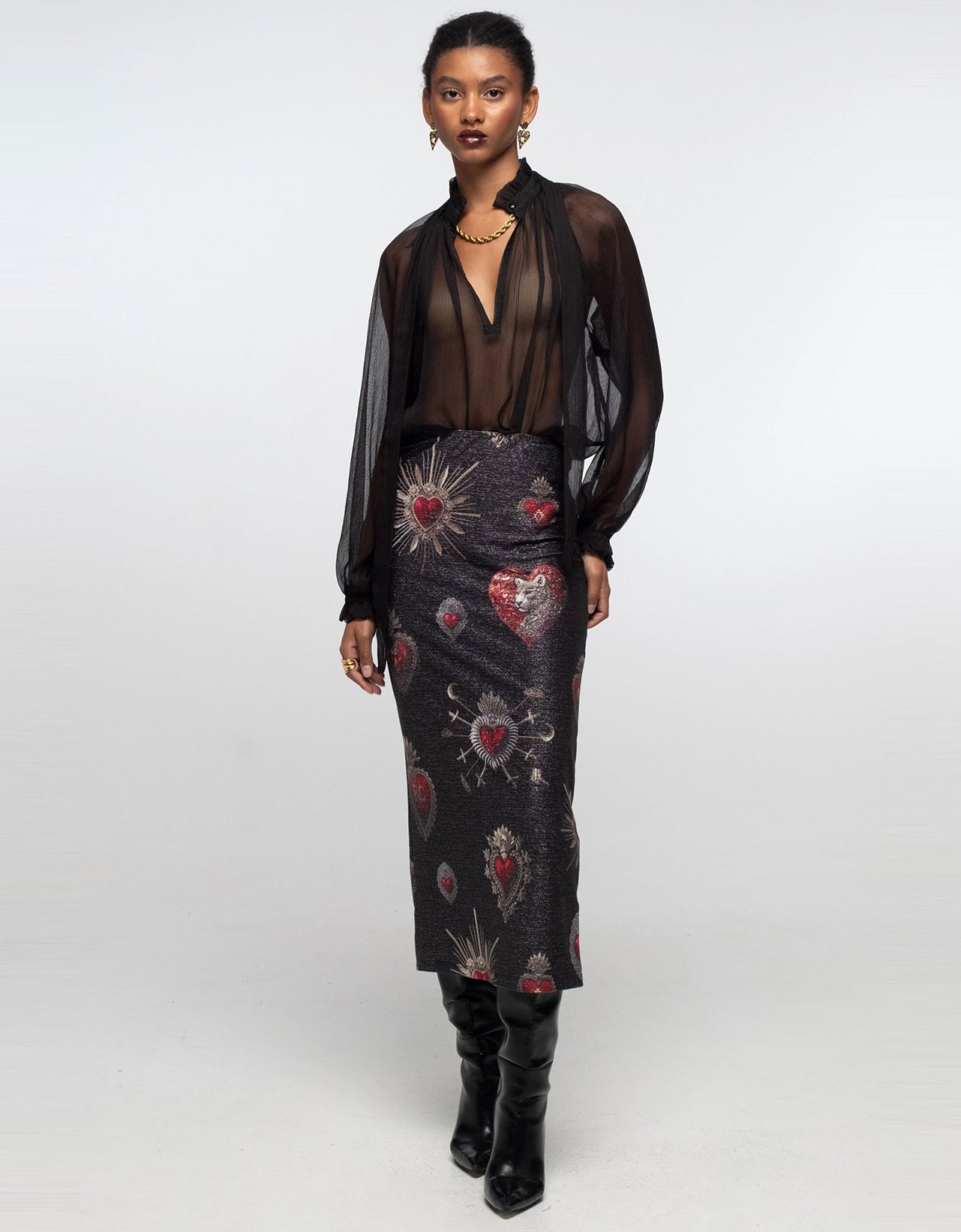 Peace and Chaos Elisium midi skirt lurex