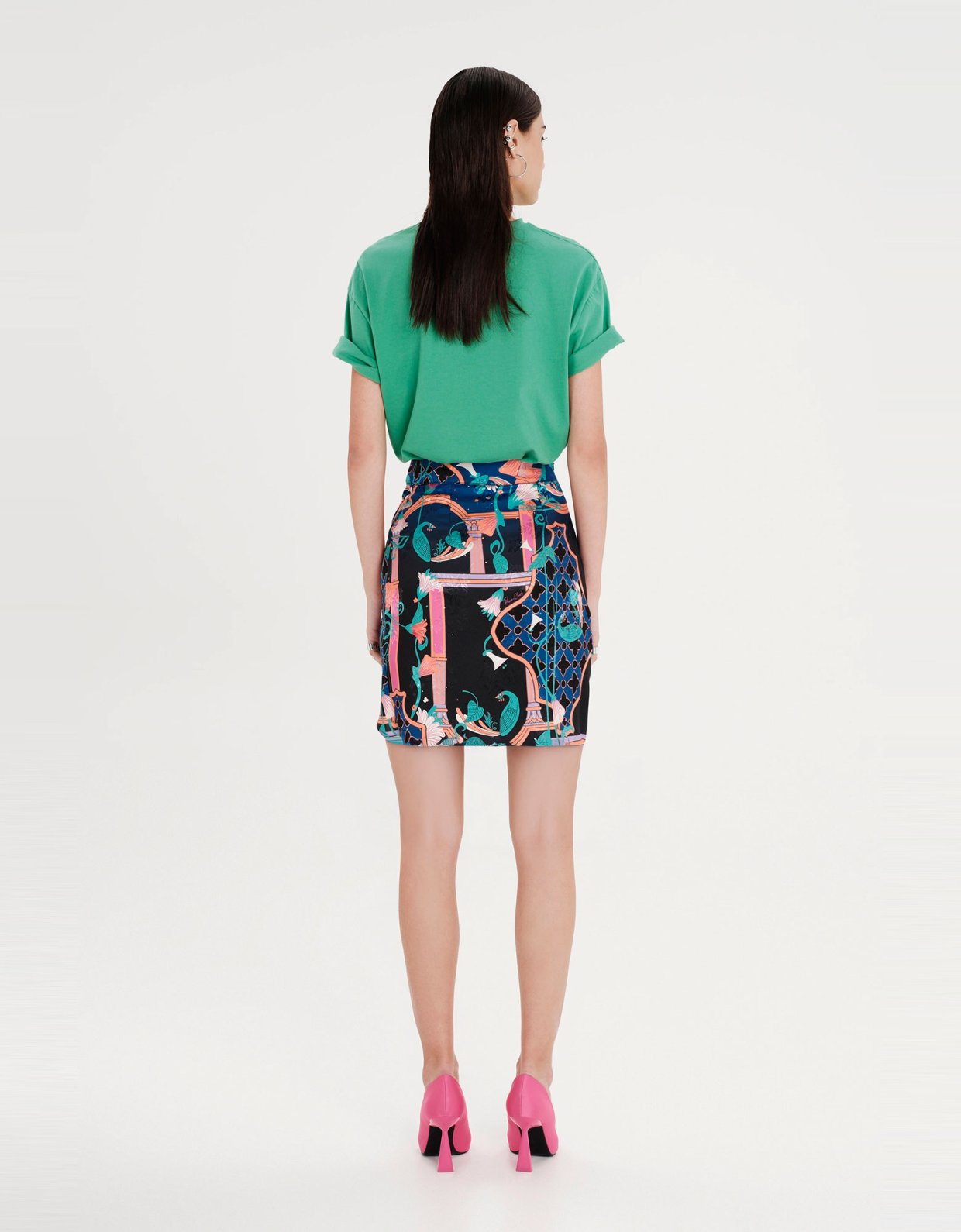 Peace and Chaos Epoque asymmetric mini skirt jacquard