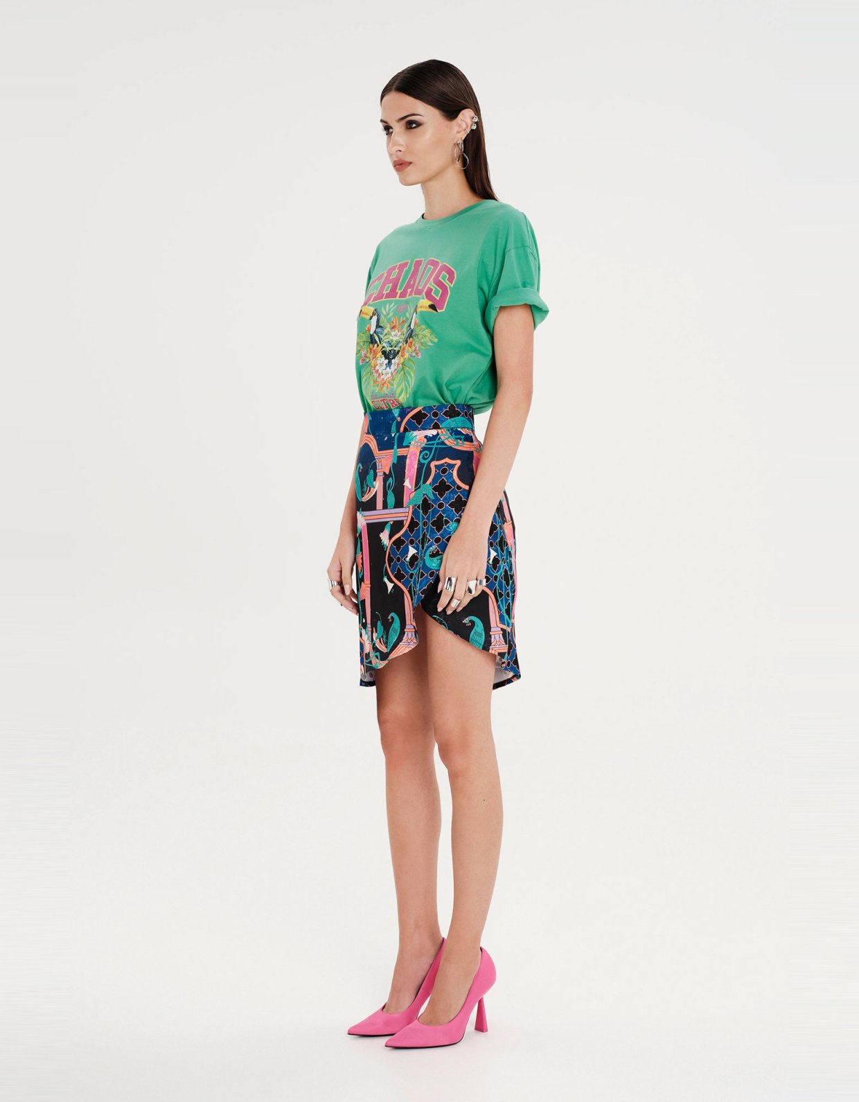 Peace and Chaos Epoque asymmetric mini skirt jacquard