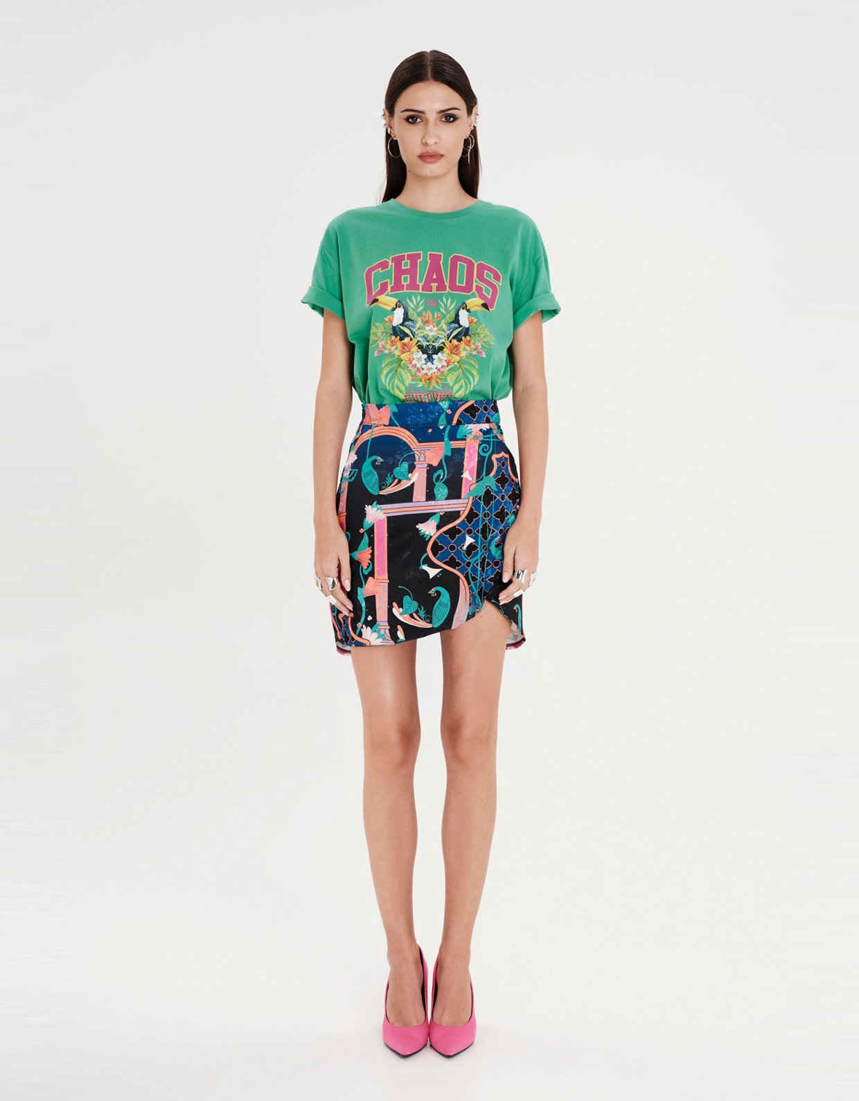 Peace and Chaos Epoque asymmetric mini skirt jacquard