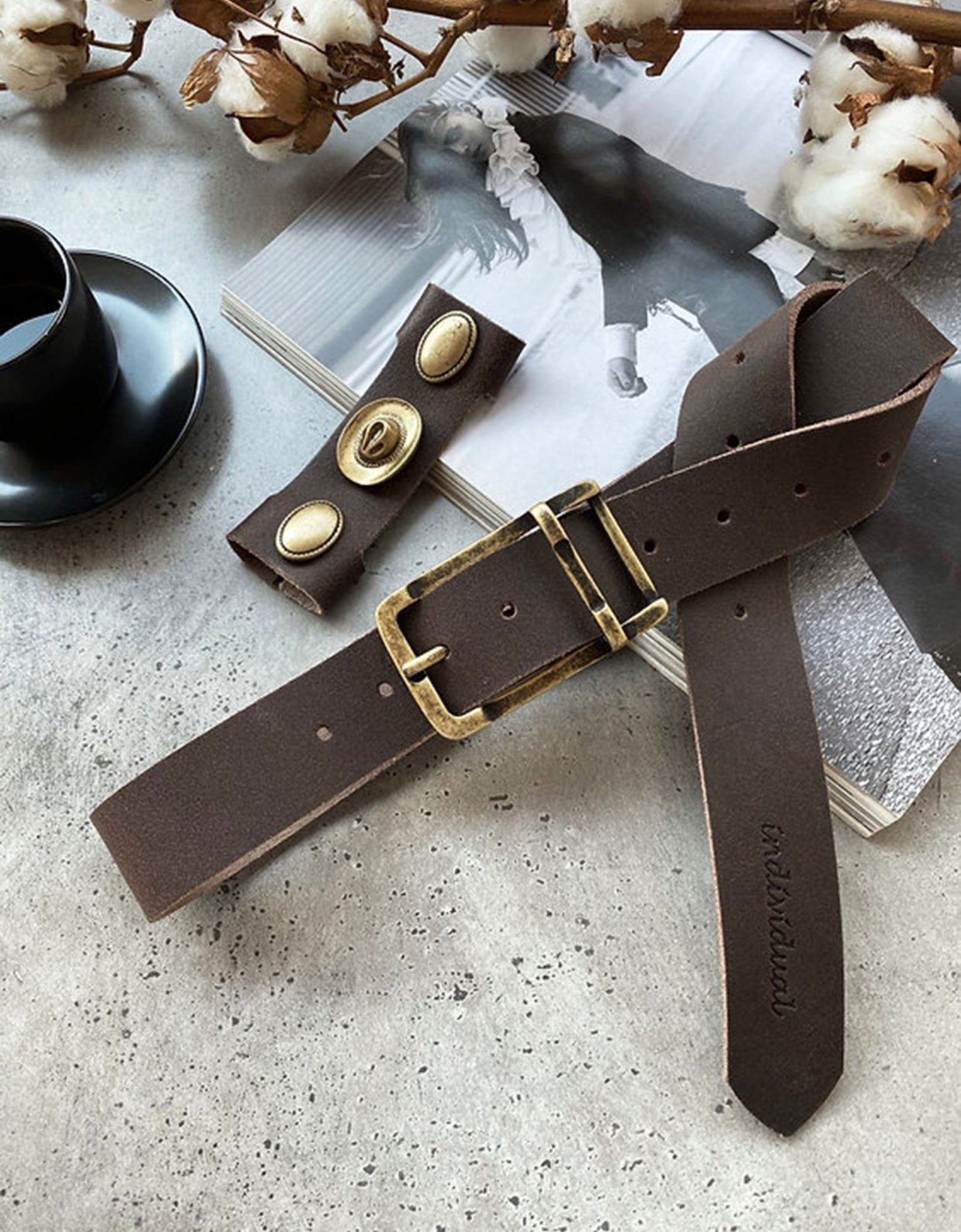 Individual Art Leather Fame leather belt brown