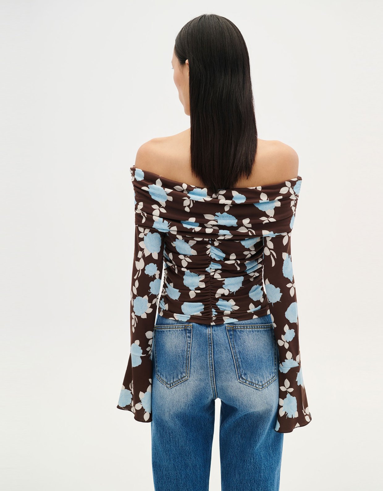 Combos Knitwear Floral printed off shoulder top