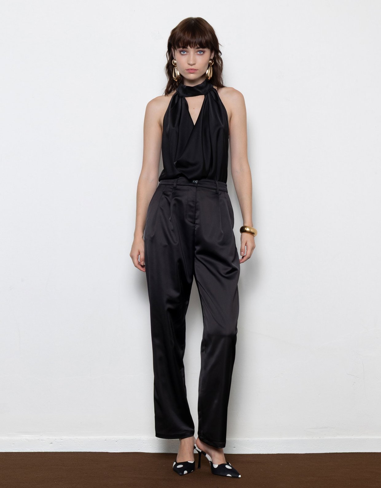 Mallory the label Frankie satin pants black