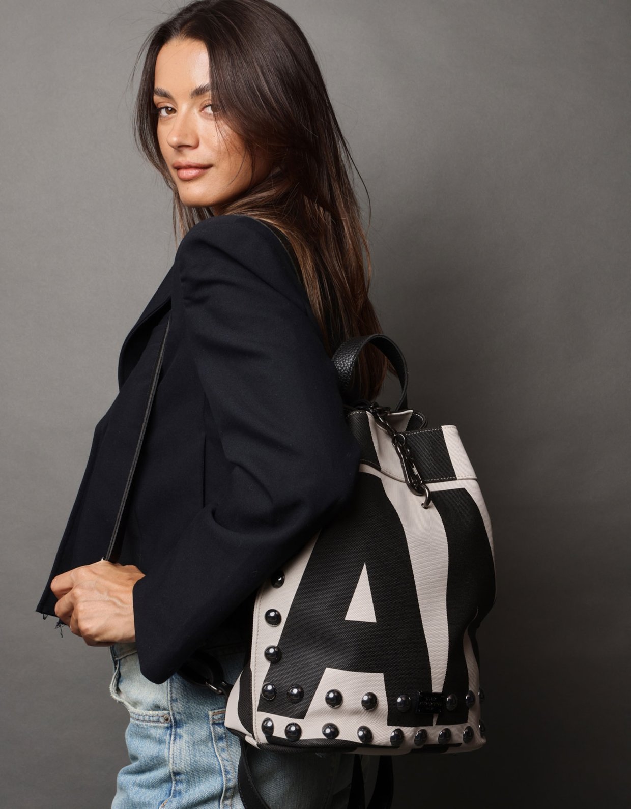 Elena Athanasiou Hype black n’ metal backpack EA logo