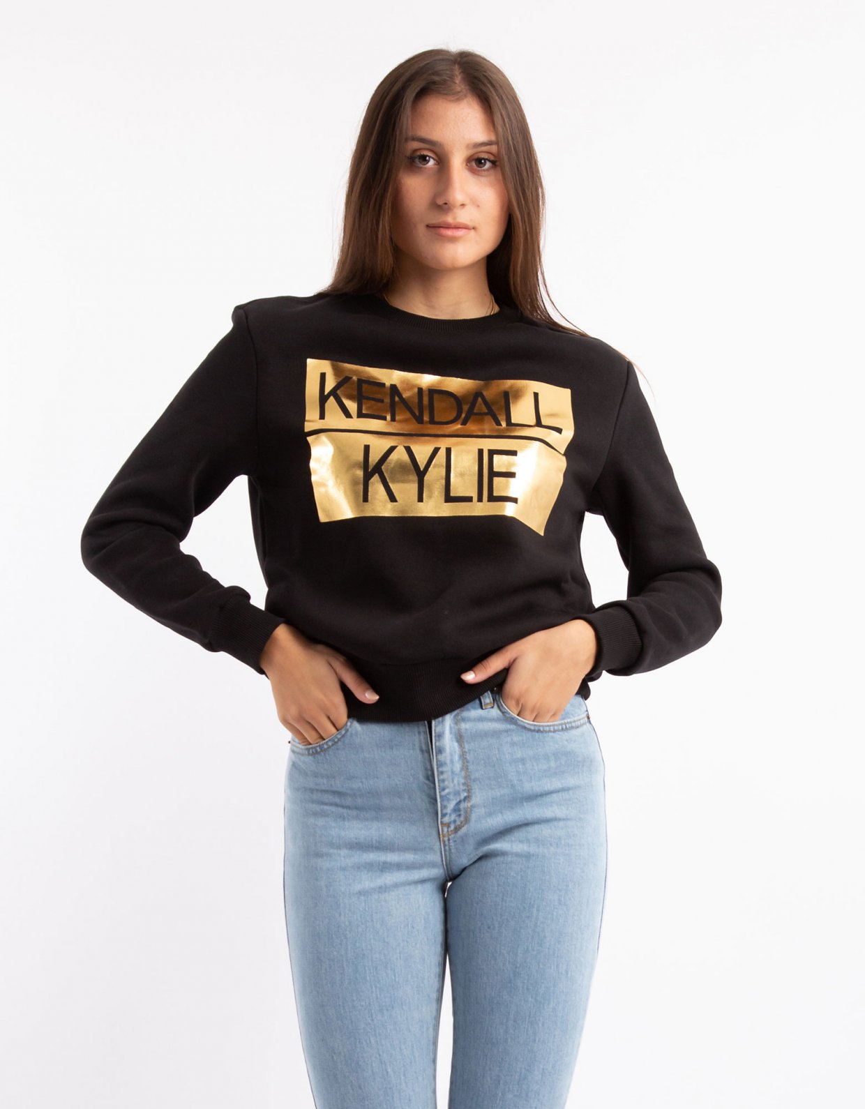 Kendall + Kylie Active metallic stripe college sweater