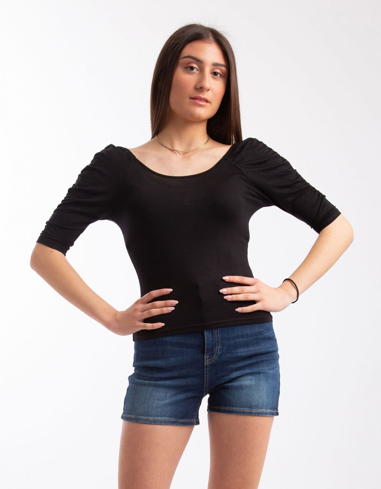 Kendall + Kylie Puff sleeve top black