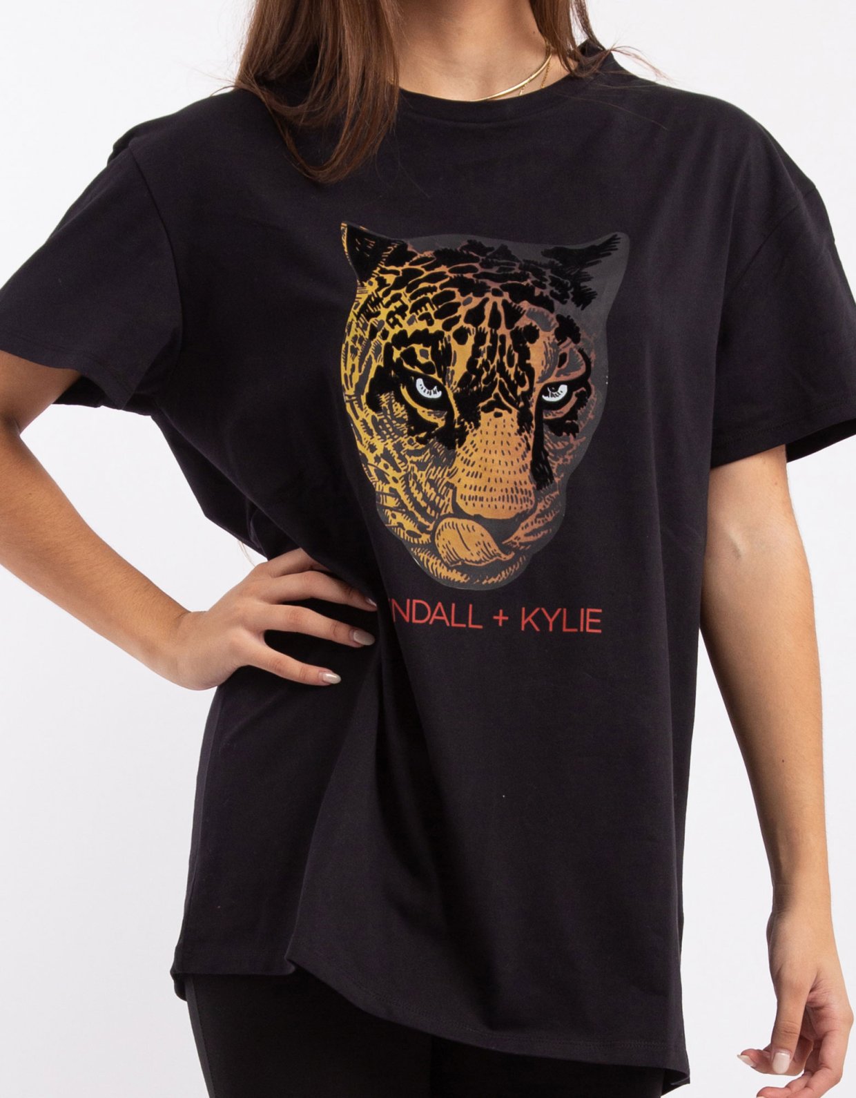 Kendall + Kylie Active long fit t-shirt tiger black