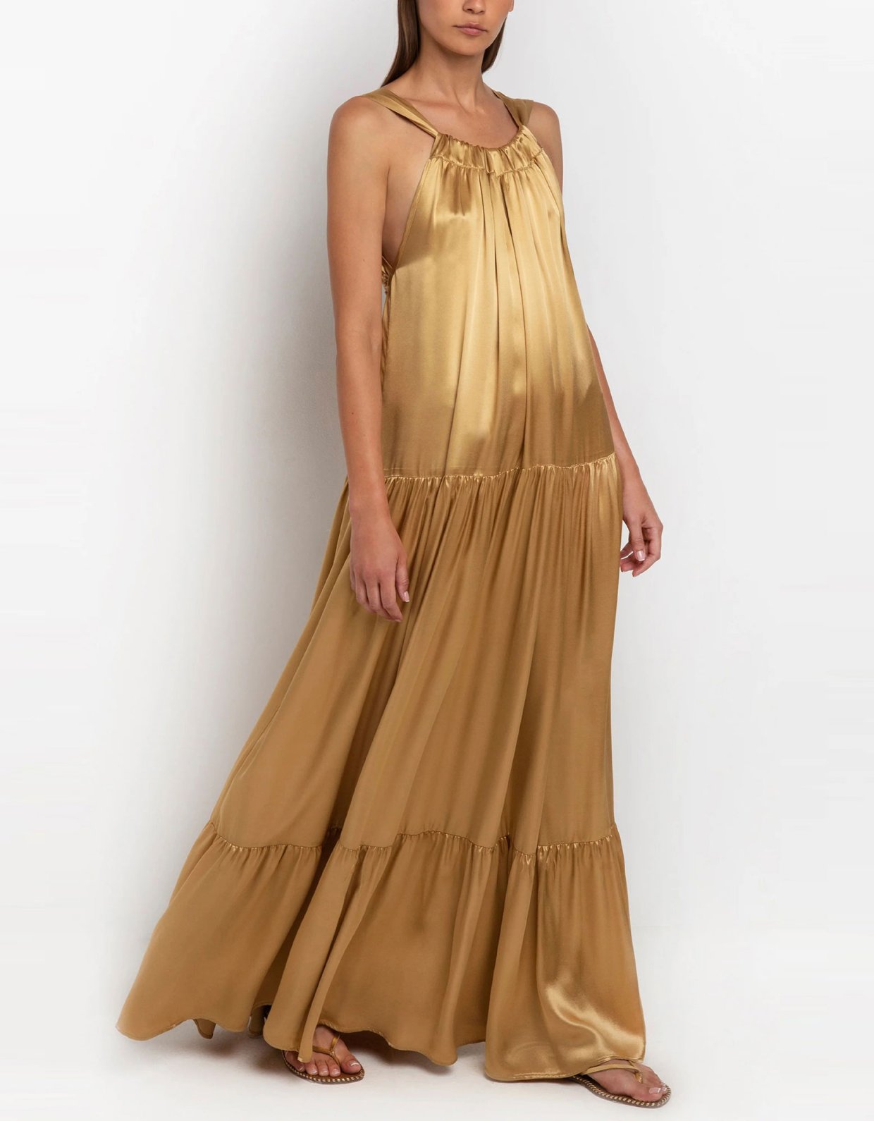 Greek Archaic Kori Μaxi halterneck dress gold
