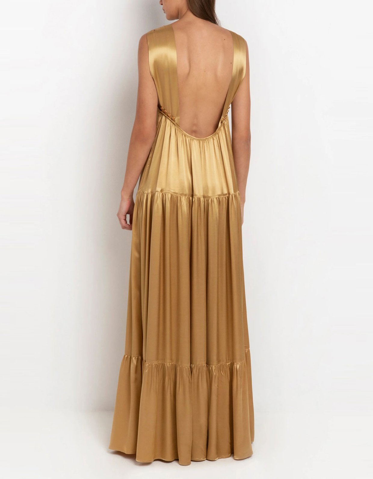 Greek Archaic Kori Μaxi halterneck dress gold