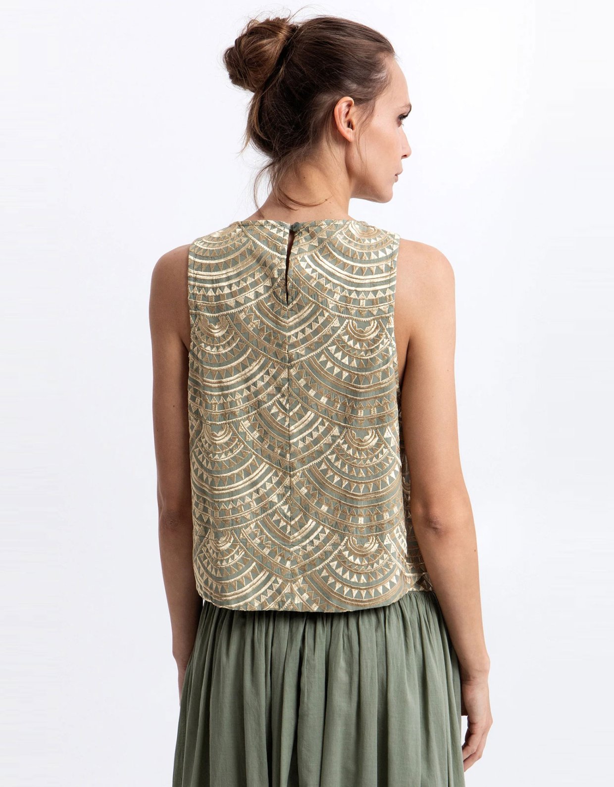 Greek Archaic Kori New triangle sleeveless top sage-gold