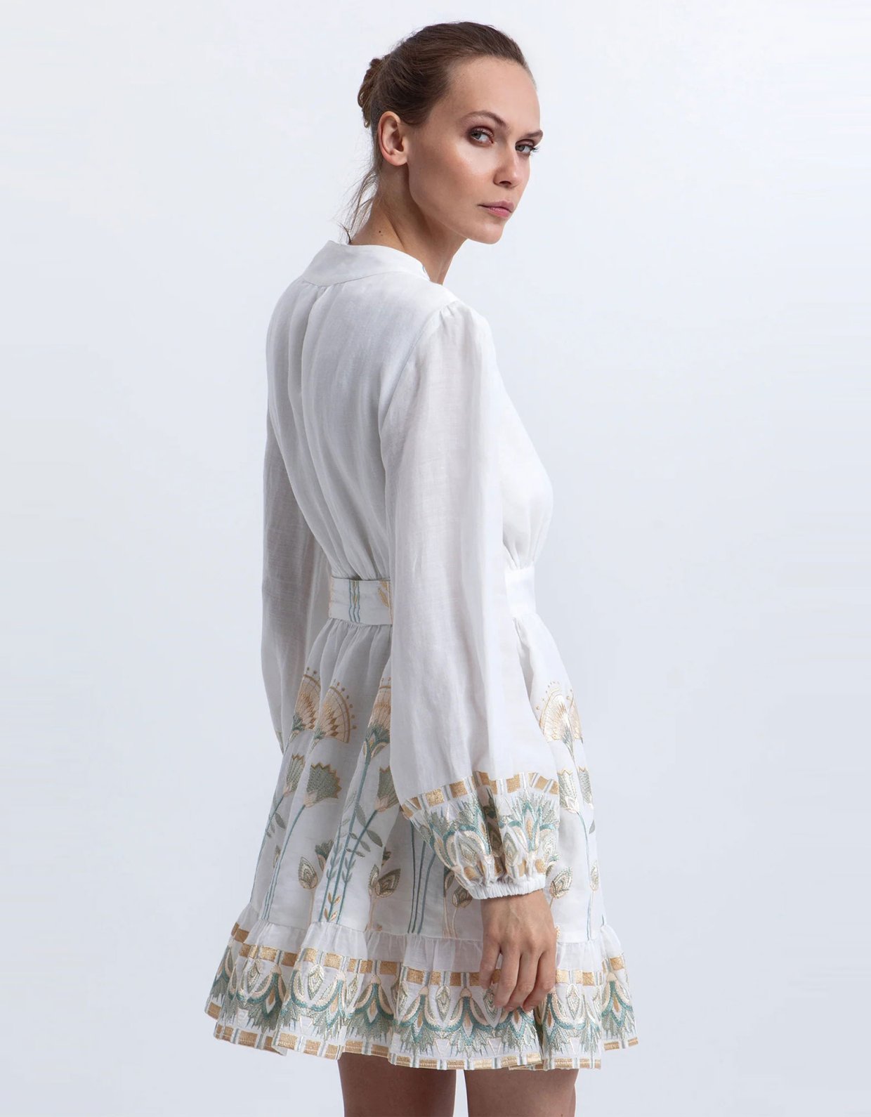 Greek Archaic Kori Papyrus mini  wrap dress white-multi mint