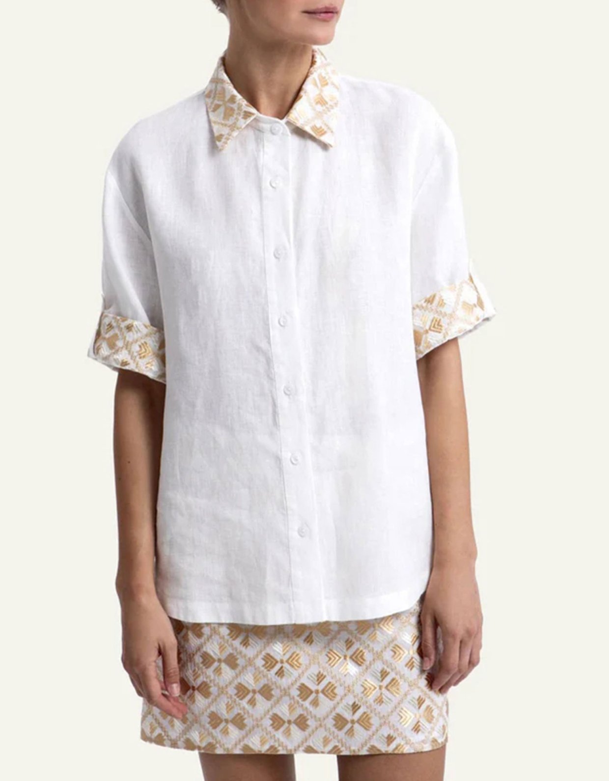 Greek Archaic Kori Flakes shirt white-gold champagne