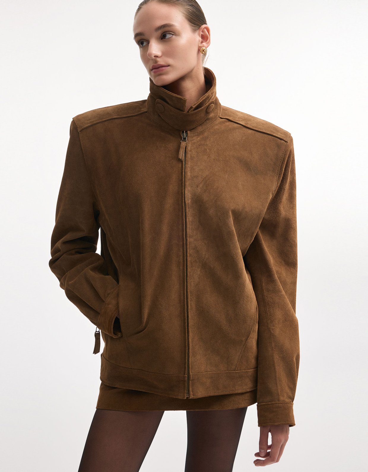 Nadia Rapti Guardian leather suede jacket brown