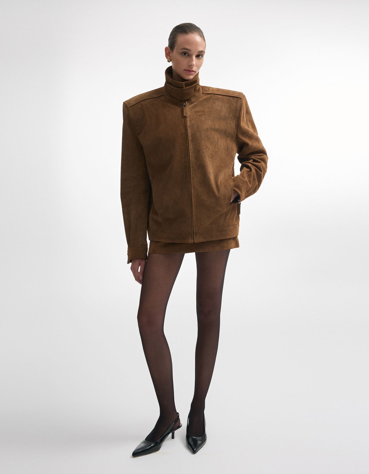 Nadia Rapti Guardian leather suede jacket brown