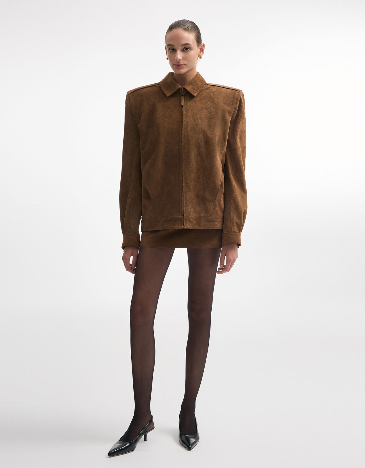 Nadia Rapti Guardian leather suede jacket brown