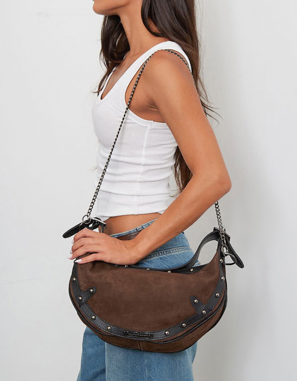 Elena Athanasiou Hype vegan baguette suede brown