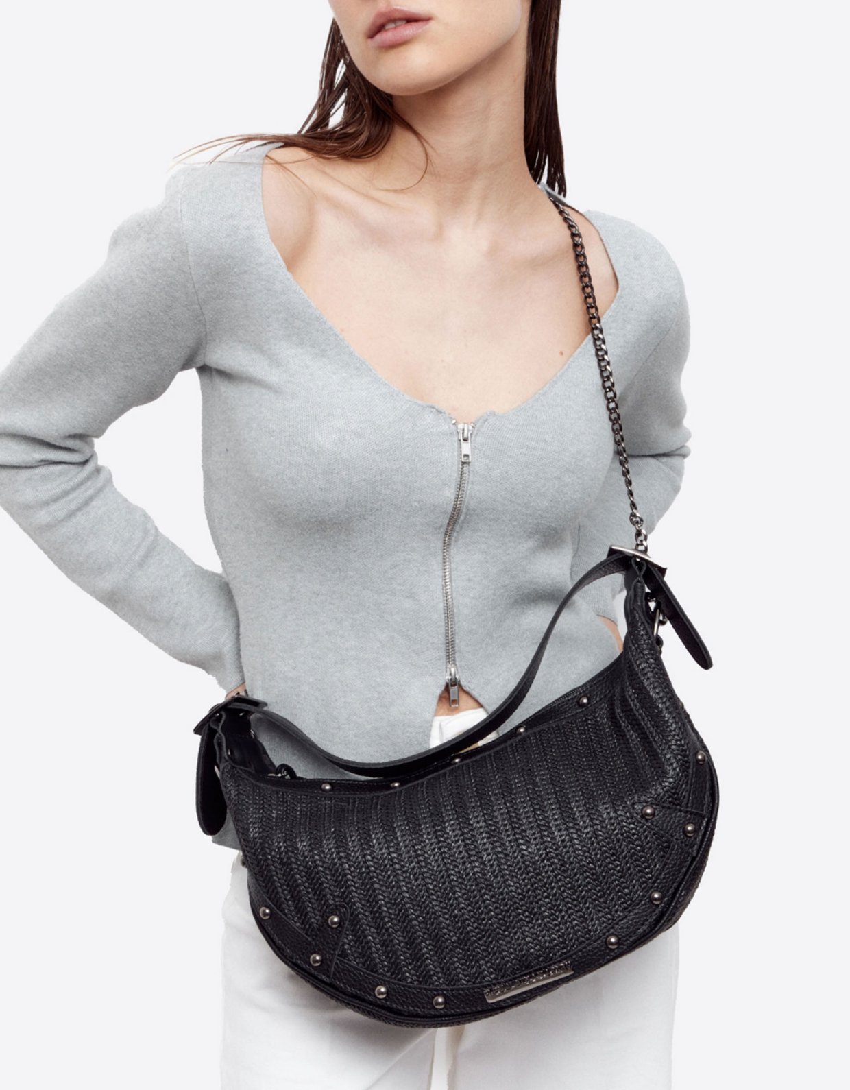 Elena Athanasiou Hype vegan baguette straw black