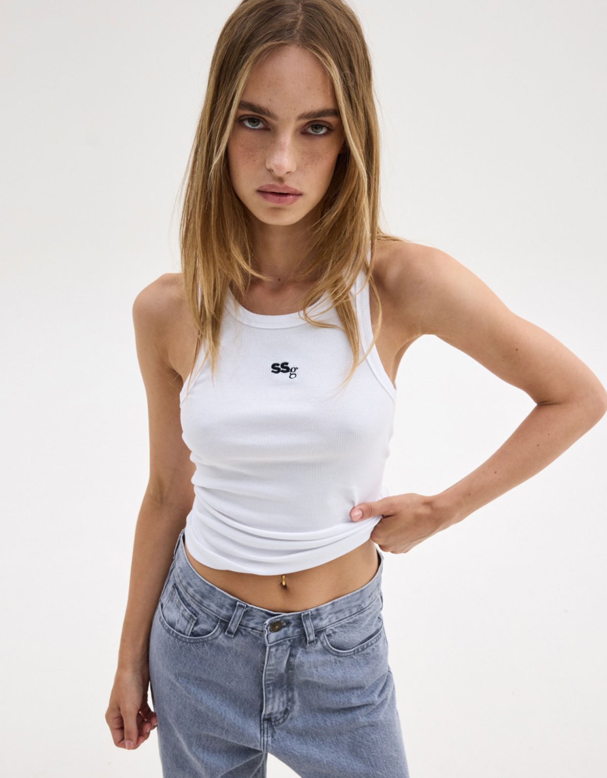 Sunset go Jane SSG tank top white