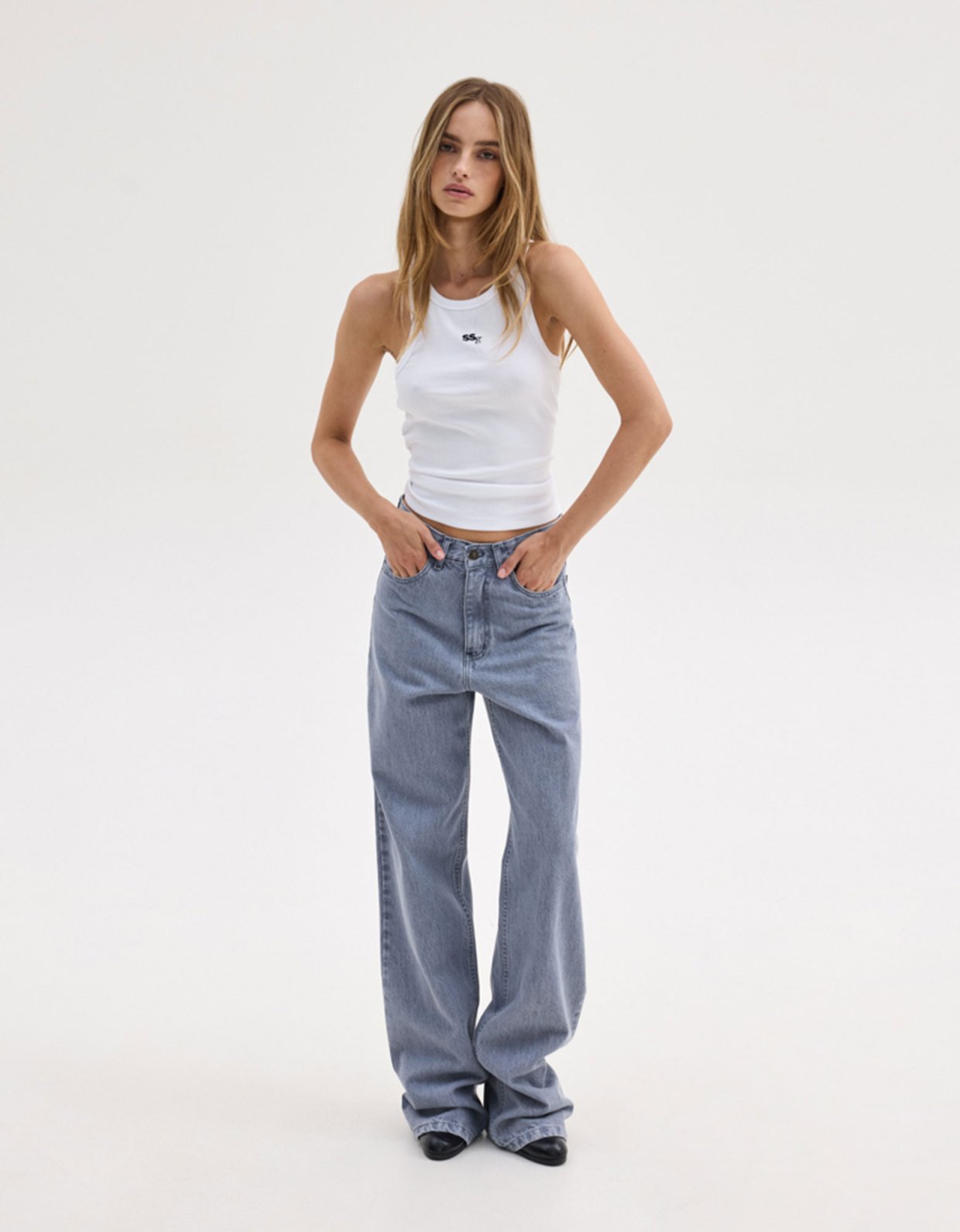 Sunset go Jane SSG tank top white