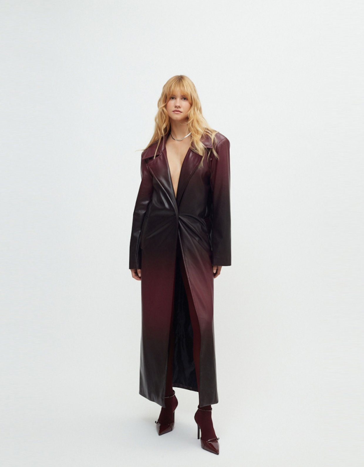 Sunset go Kir royale leather coat black & burgundy gradient