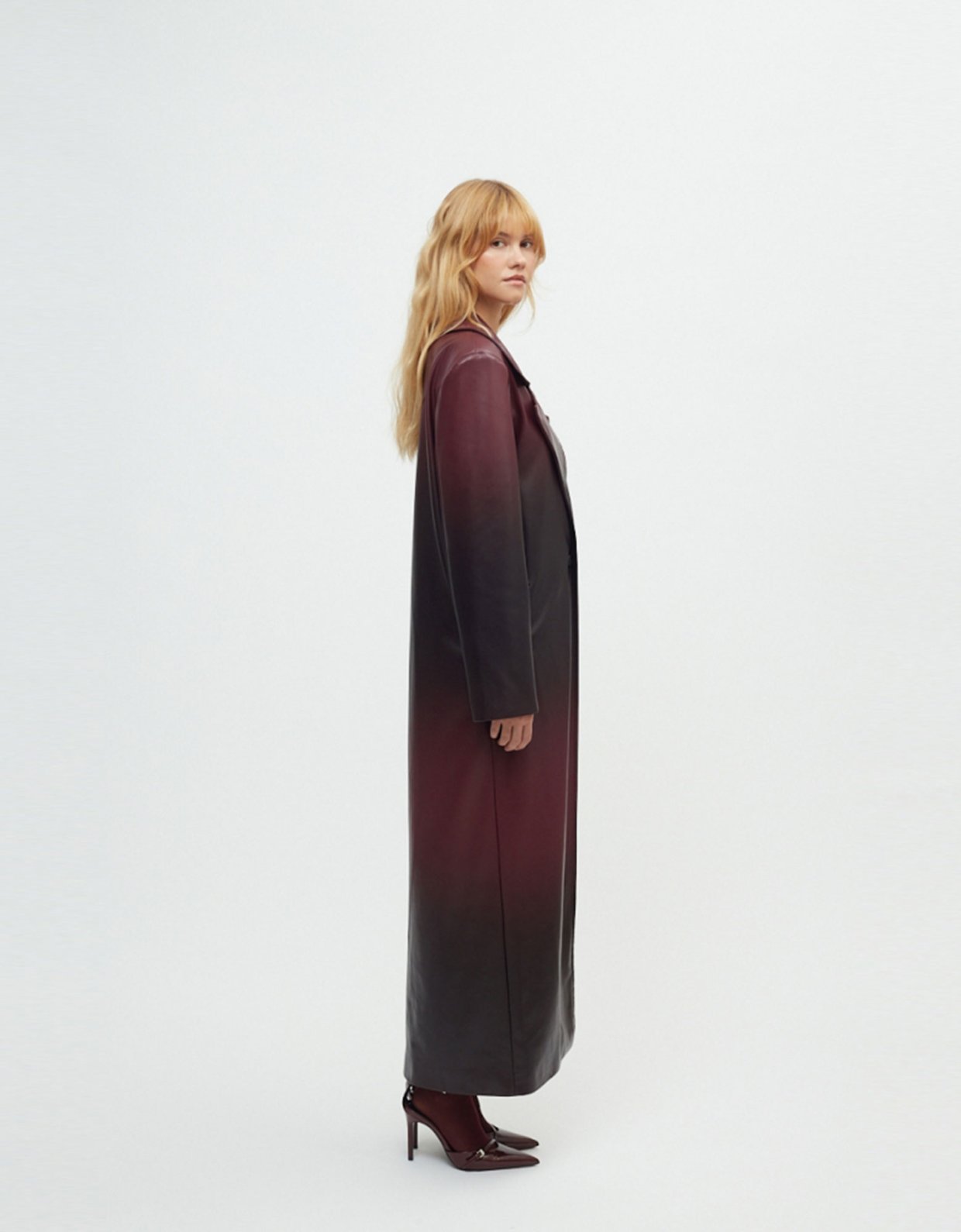 Sunset go Kir royale leather coat black & burgundy gradient