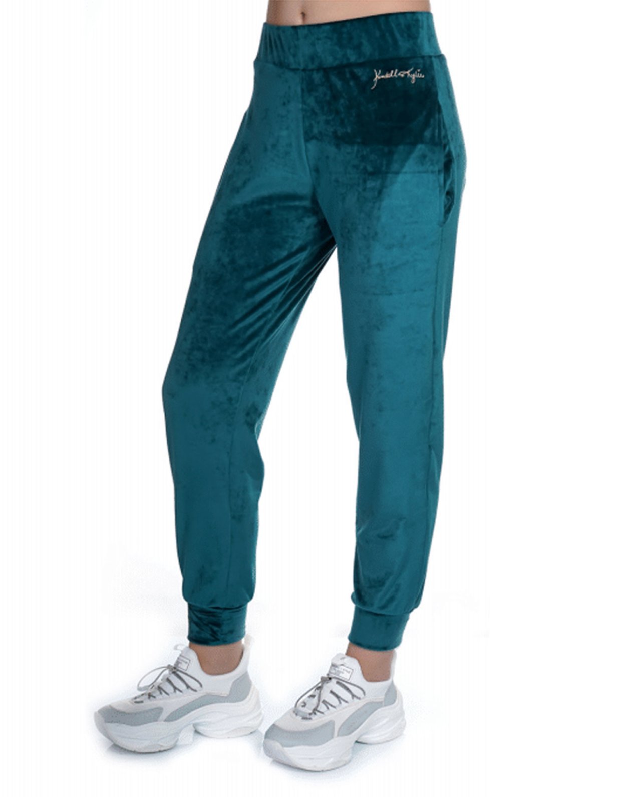 Kendall + Kylie Velour high rise jogger pants emerald