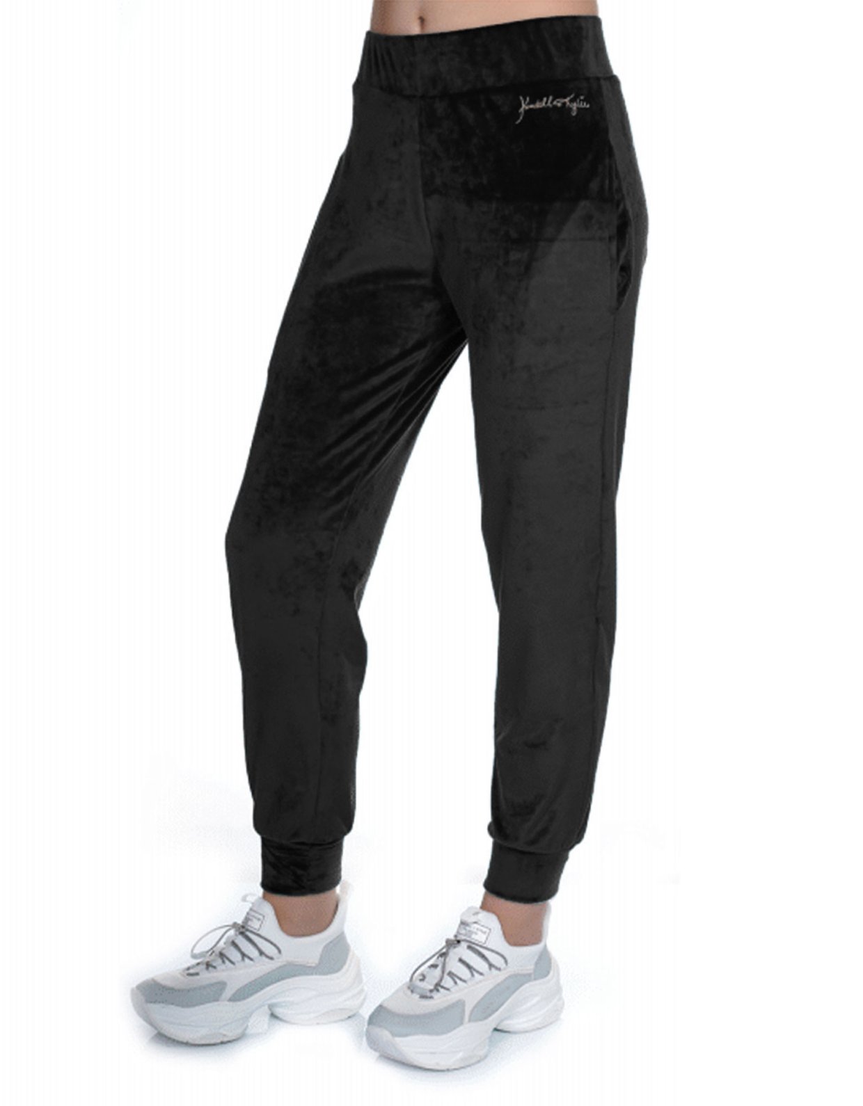 Kendall + Kylie Velour high rise jogger pants black