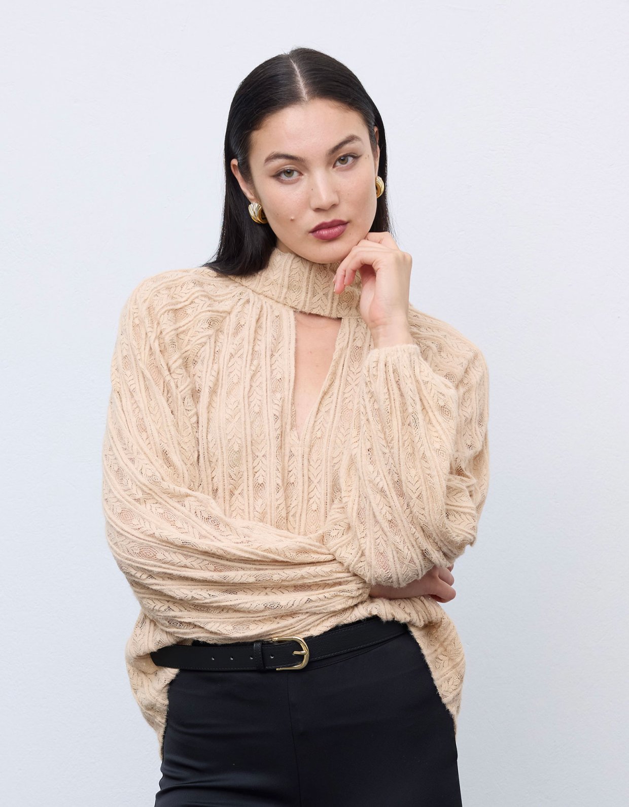 Ciel Concept Lace knit romantic blouse cream