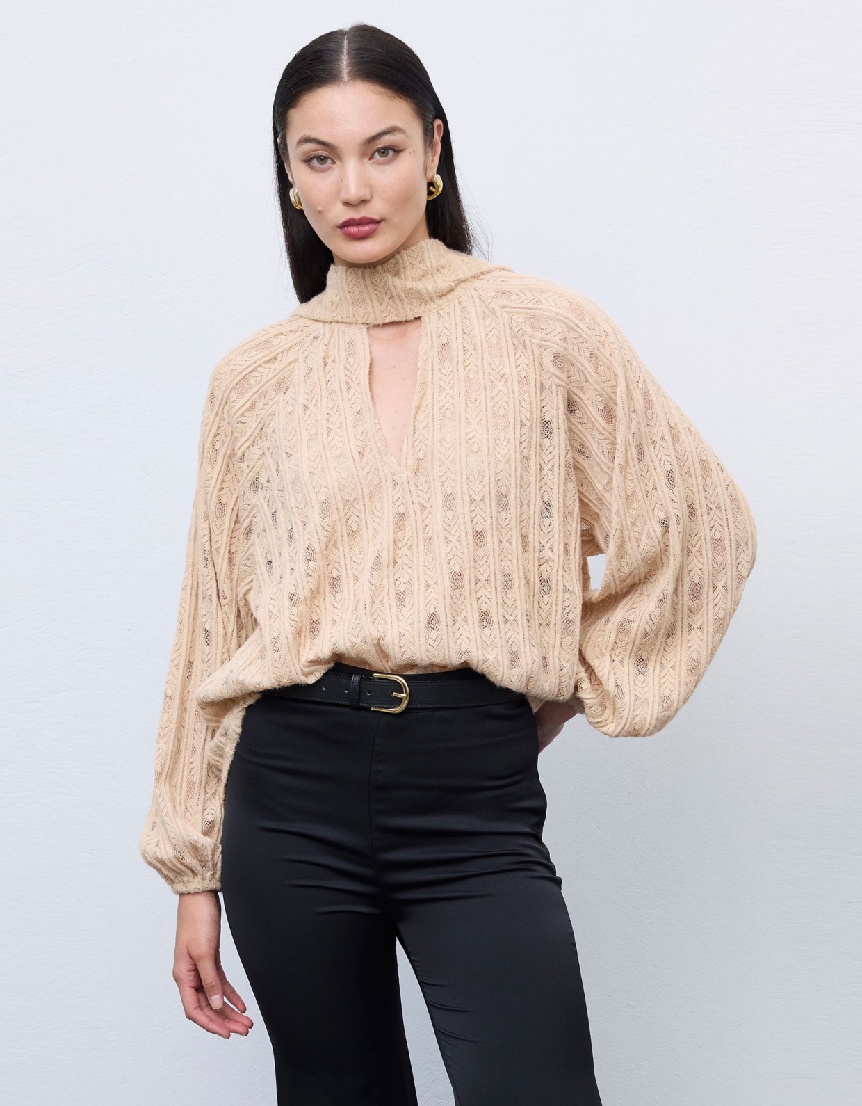 Ciel Concept Lace knit romantic blouse cream