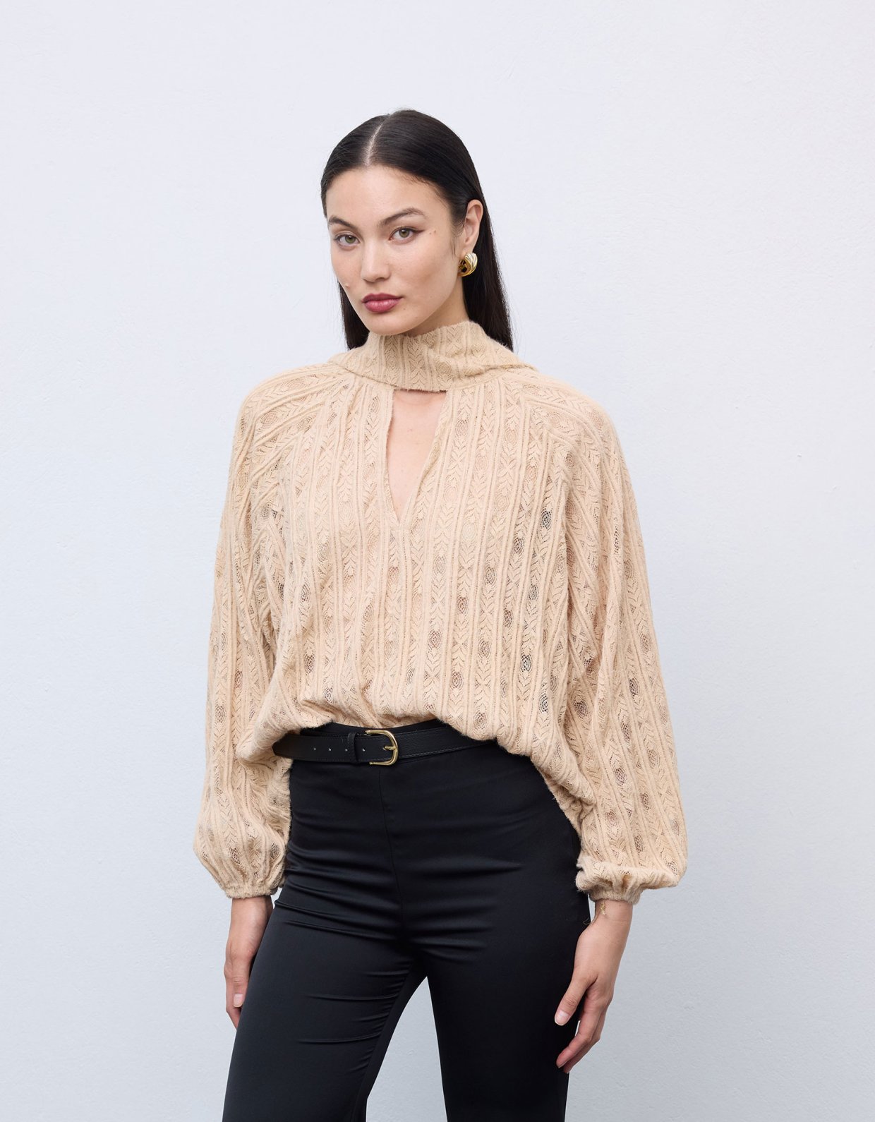 Ciel Concept Lace knit romantic blouse cream