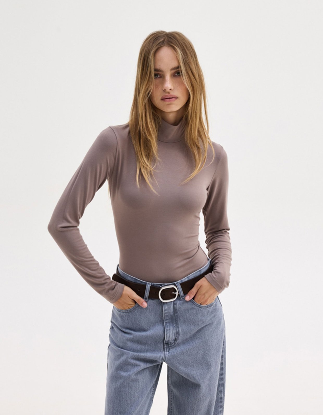 Sunset go Laura turtleneck top grey