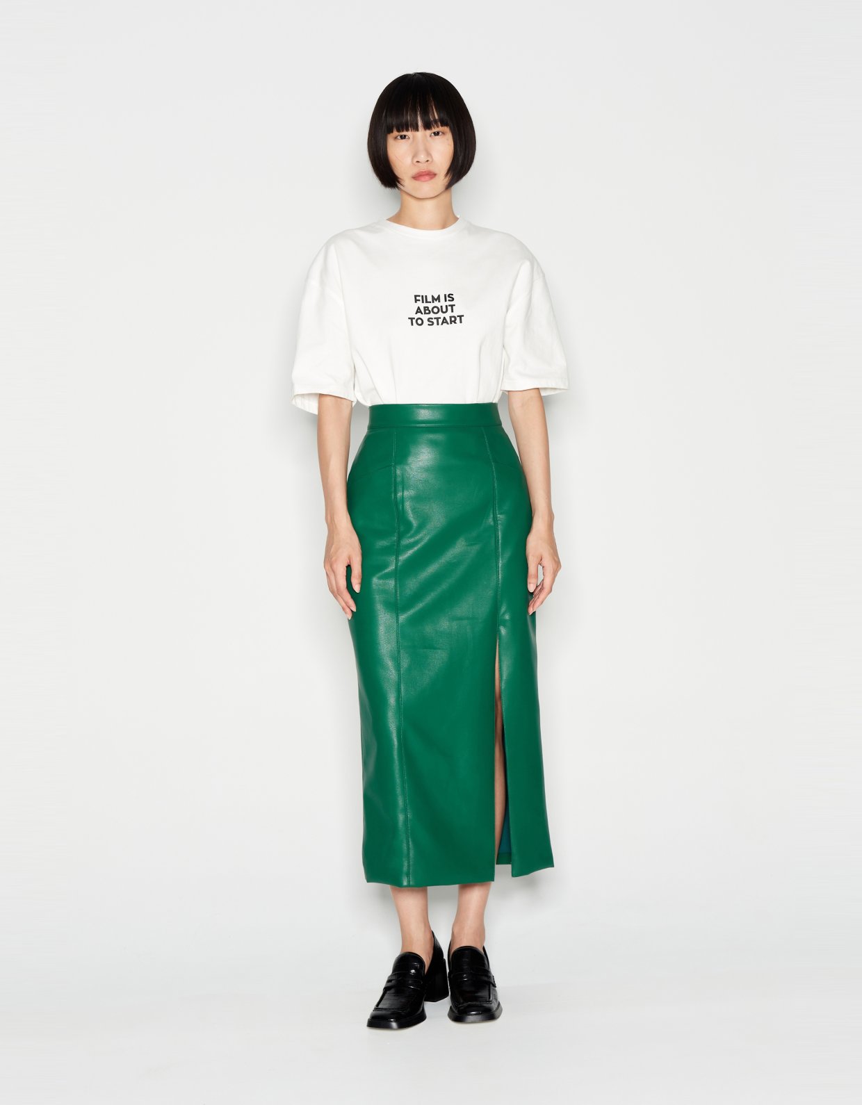 Nadia Rapti Leather adventure skirt green