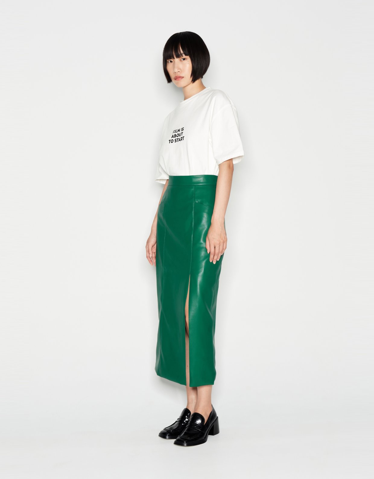 Nadia Rapti Leather adventure skirt green