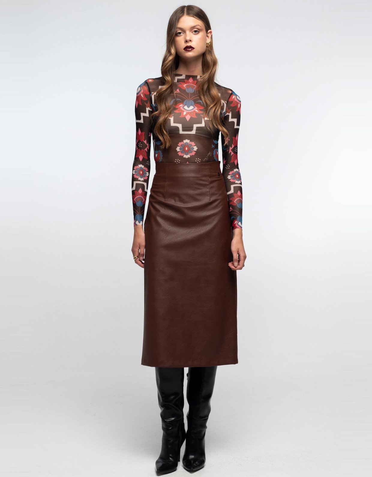 Peace and Chaos Liquorice midi skirt brown