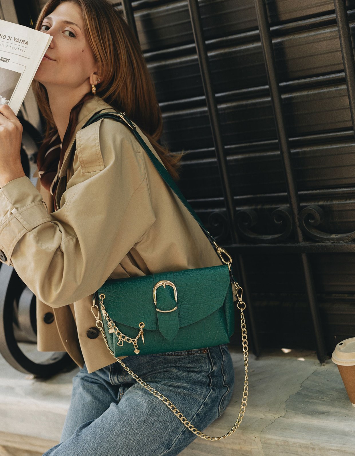 Individual Art Leather Love song bag forest green gold