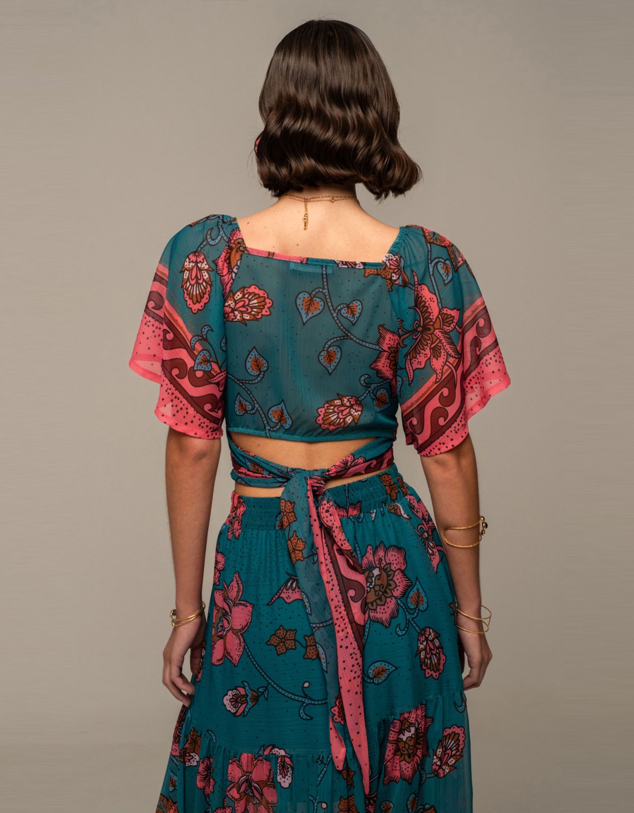 Peace and Chaos Magnolia wrap crop top