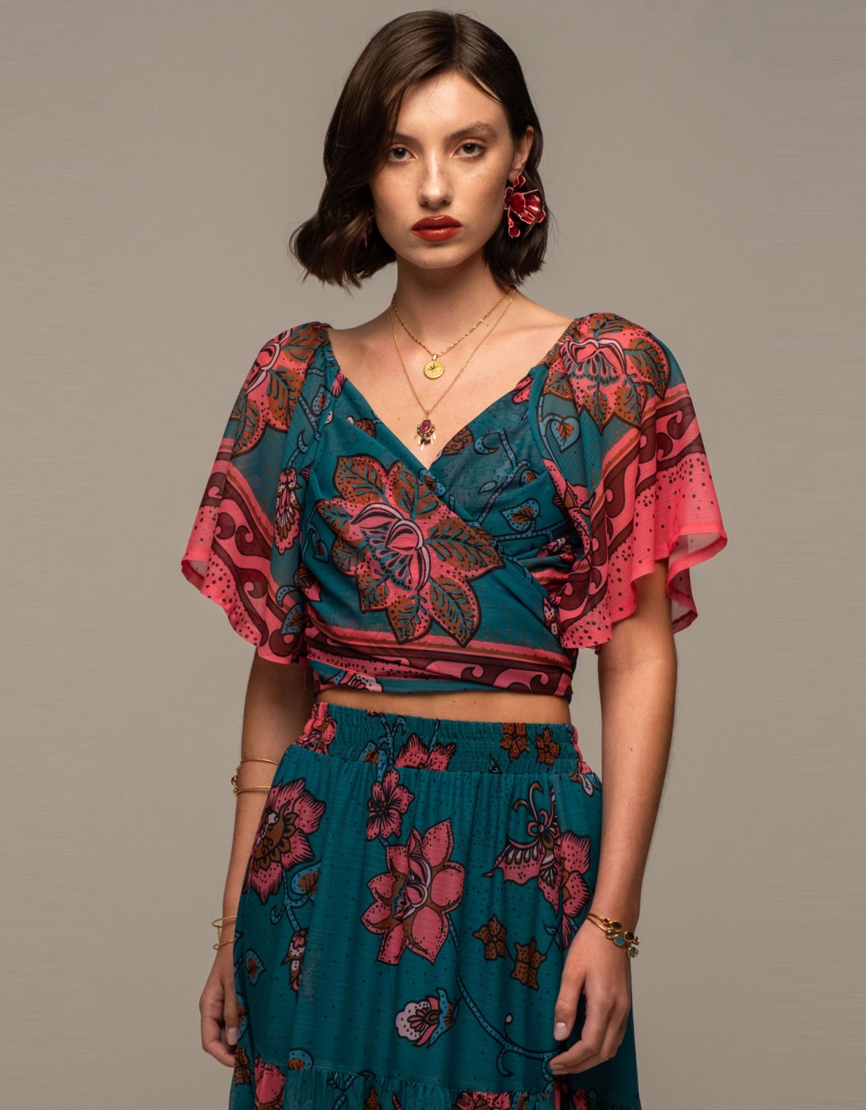 Peace and Chaos Magnolia wrap crop top