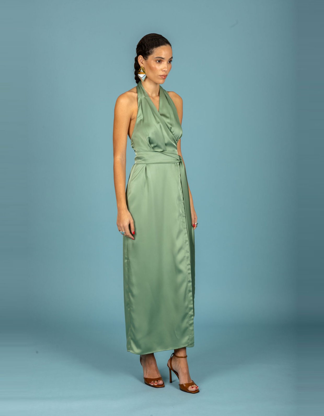 Chaton Alessia satin dress chaki