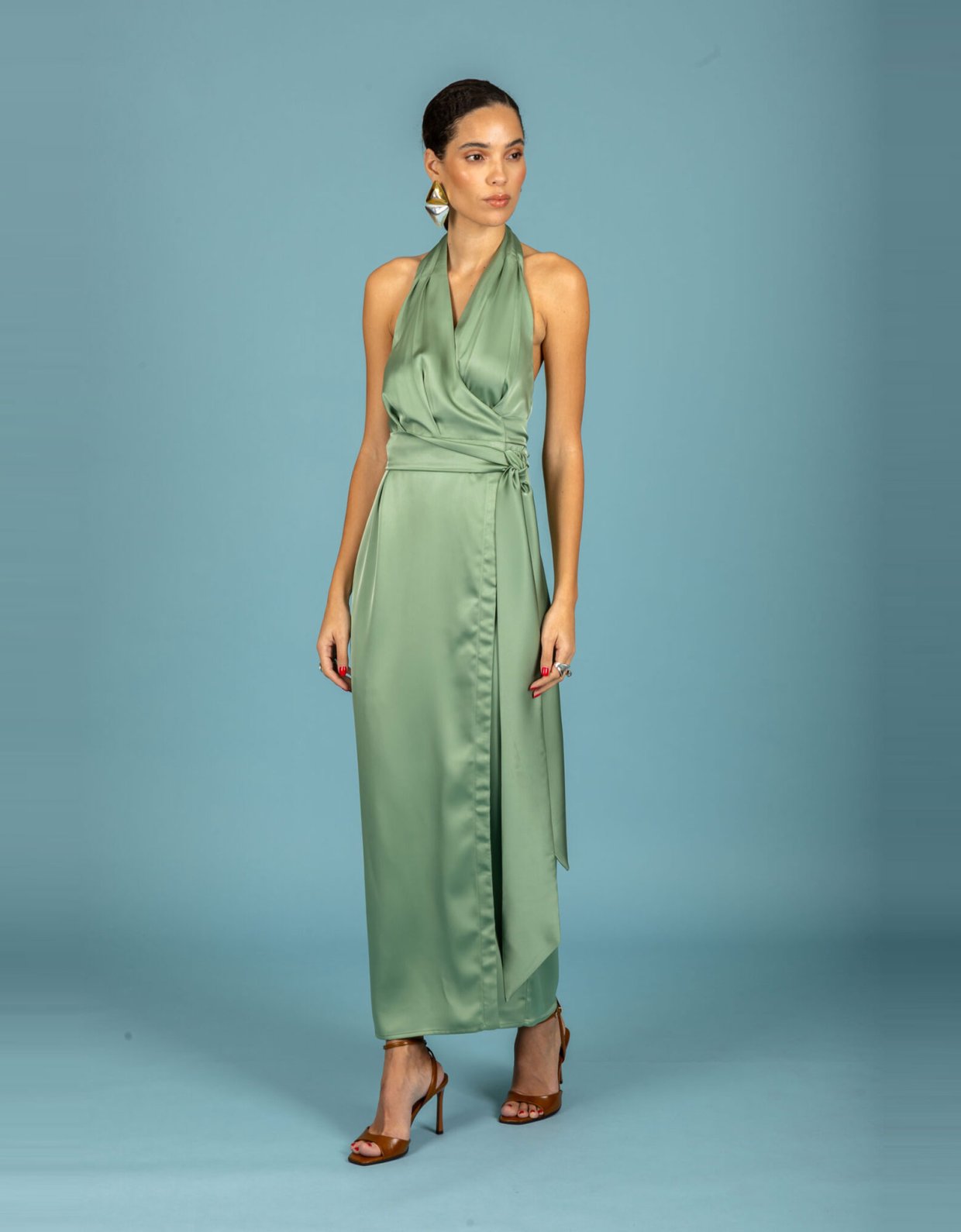 Chaton Alessia satin dress chaki