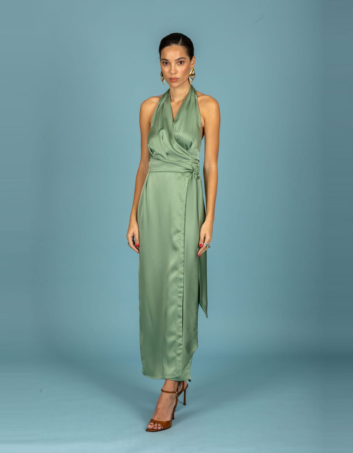 Chaton Alessia satin dress chaki