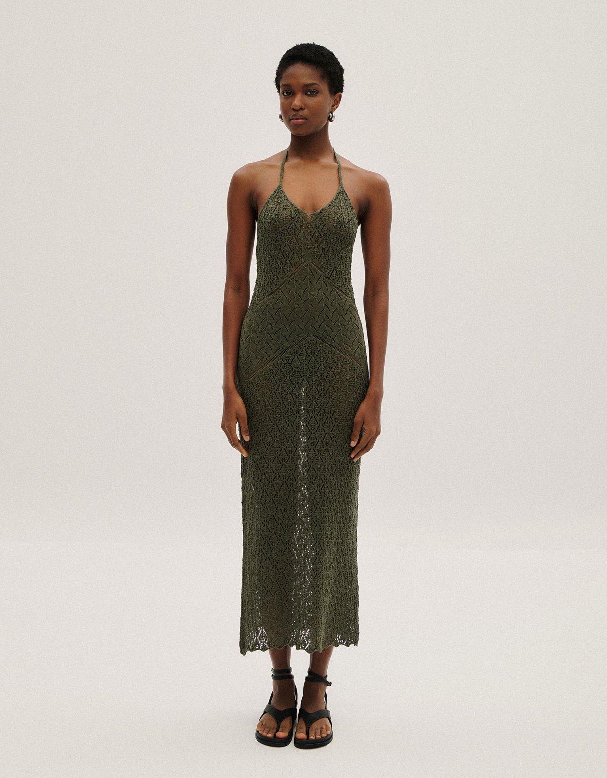 Combos Knitwear Midi open back dress khaki