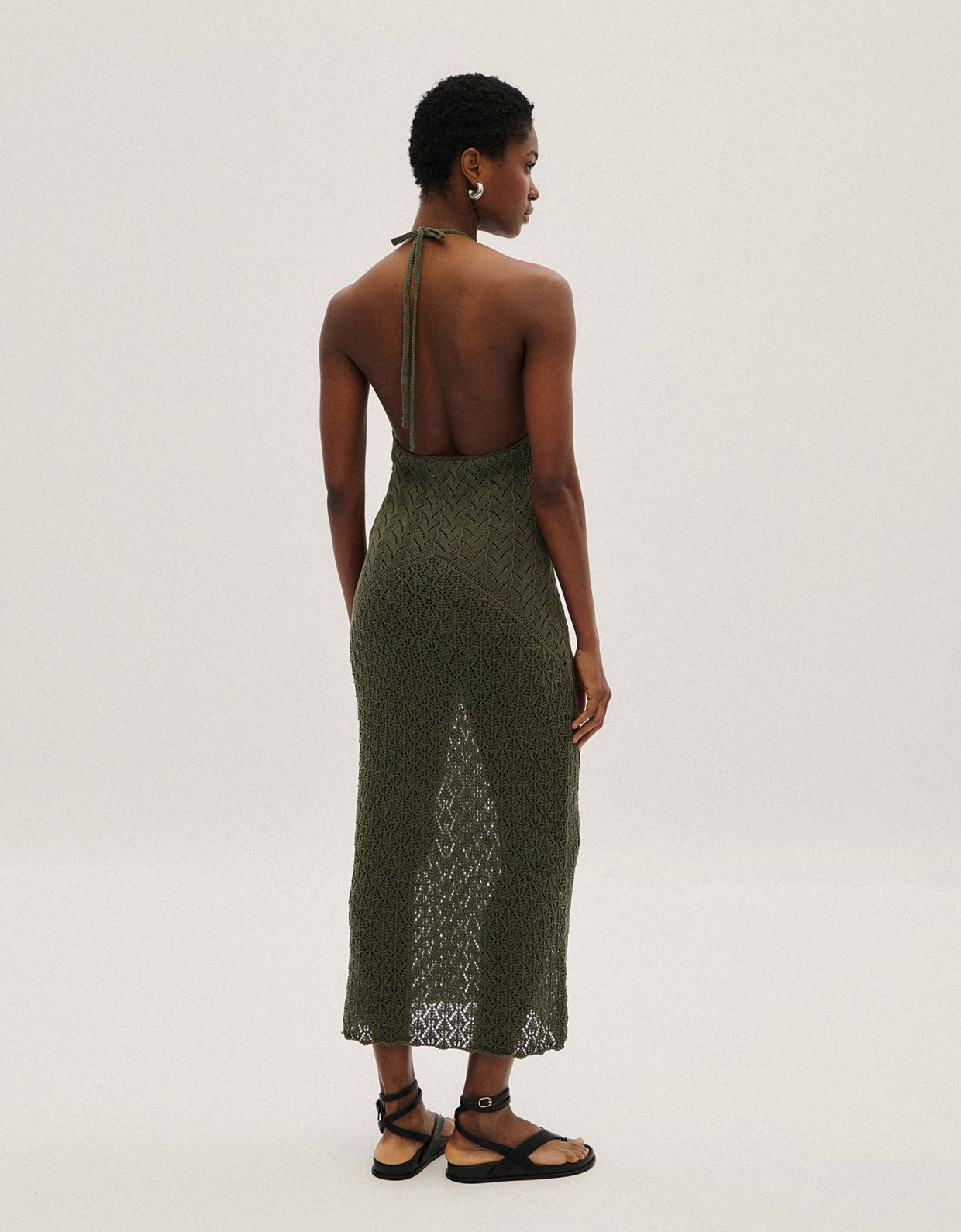 Combos Knitwear Midi open back dress khaki