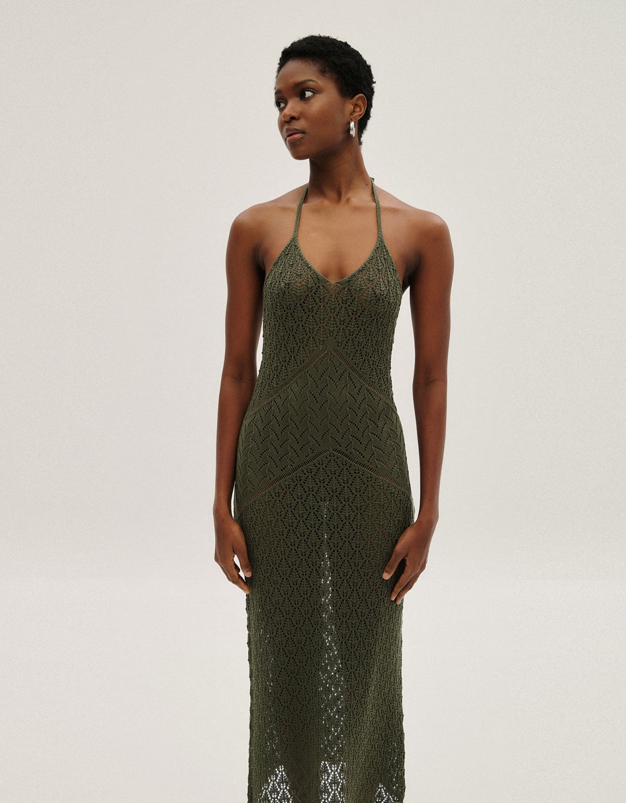 Combos Knitwear Midi open back dress khaki
