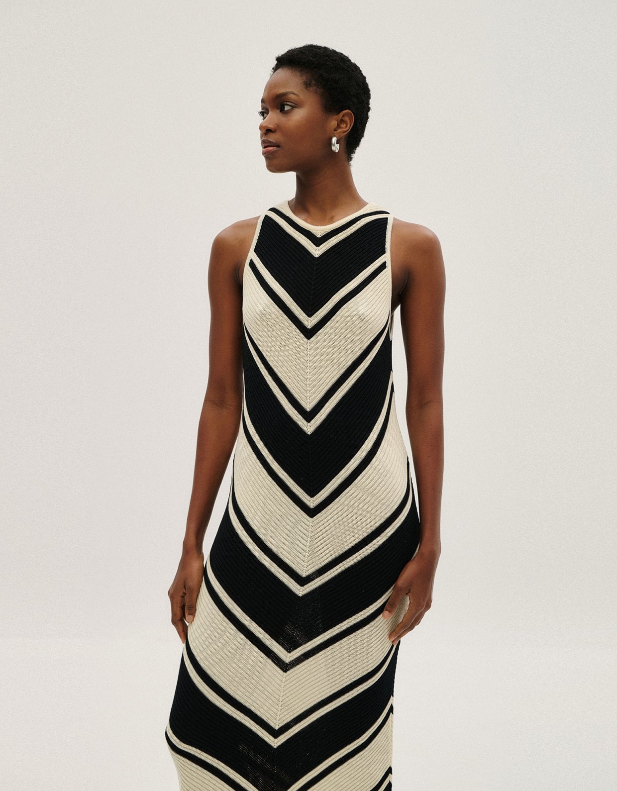 Combos Knitwear Midi sleeveless dress b&w
